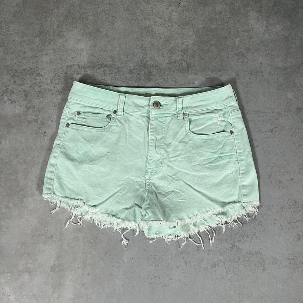 American Eagle Women's Size 12 Stretch Cut-Off Denim Shorts Green 2.5” Inseam
